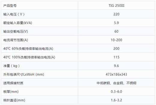 asiagameTIG 250III焊机技术参数